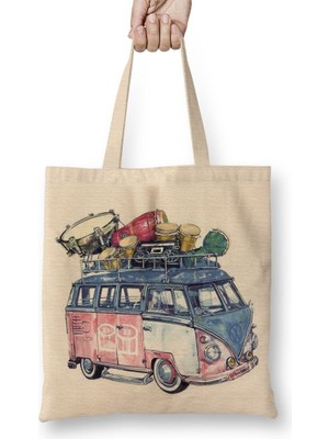 Baskı Dükkanı Volkswagen Bus Bez Çanta Uzun Saplı