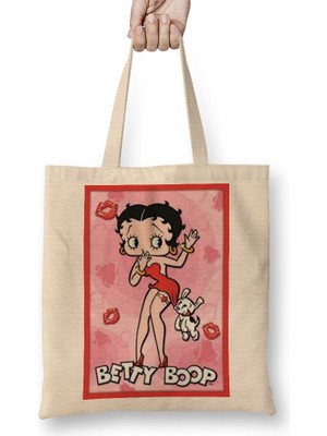 Baskı Dükkanı Betty Boop Bez Çanta Uzun Saplı