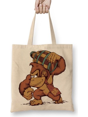 Baskı Dükkanı Varil ve Goril Bez Çanta Uzun Saplı