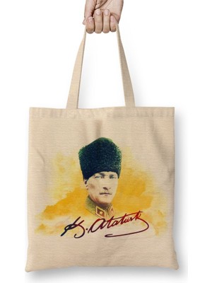 Baskı Dükkanı Mustafa Kemal Atatürk Bez Çanta Uzun Saplı
