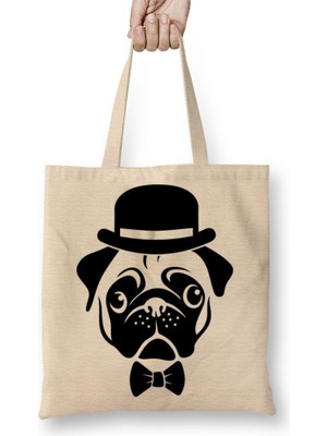 Baskı Dükkanı Pug Köpek 06 Bez Çanta Uzun Saplı