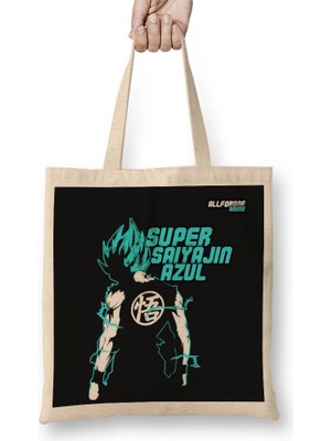 Baskı Dükkanı Son Goku Super Saiyajin Azul V2 Bez Çanta Uzun Saplı