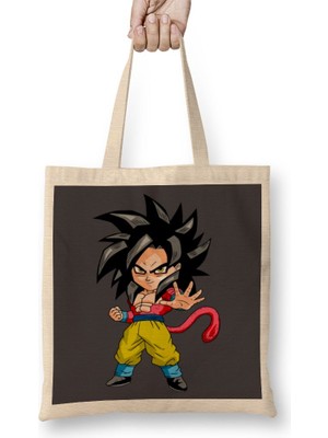 Baskı Dükkanı Minigoku Super Sayajin 4 Bez Çanta Uzun Saplı