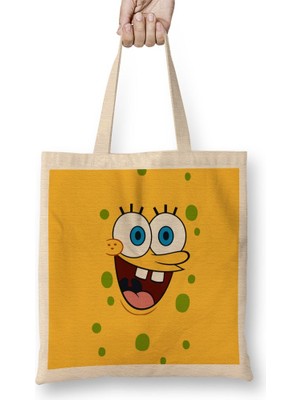 Baskı Dükkanı Bob Esponja Bez Çanta Uzun Saplı