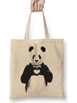 Baskı Dükkanı Panda Love Bez Çanta Uzun Saplı