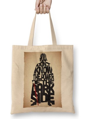 Baskı Dükkanı The Power Of The Dark Side Bez Çanta Uzun Saplı