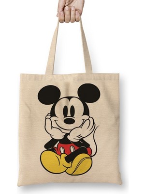 Baskı Dükkanı Mickey 09 Bez Çanta Uzun Saplı