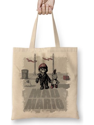 Baskı Dükkanı Süper Mario Atari Mad Mario Bez Çanta Uzun Saplı