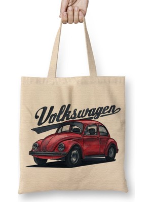 Baskı Dükkanı Volkswagen Old Beetle Bez Çanta Uzun Saplı