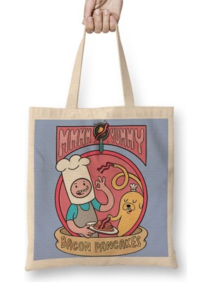 Baskı Dükkanı Adventure Time Bacon Pancakes 0101 Bez Çanta Uzun Saplı