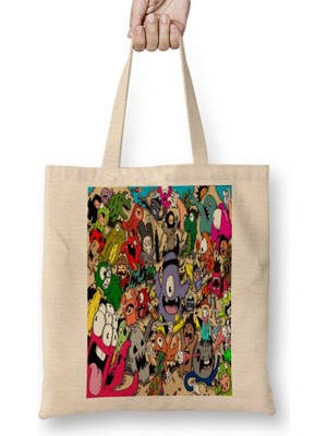 Baskı Dükkanı Monstros Coloridos Bez Çanta Uzun Saplı