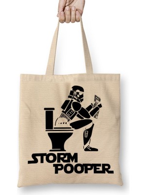 Baskı Dükkanı Storm Pooper Bez Çanta Uzun Saplı