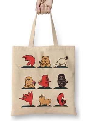 Baskı Dükkanı Cat Yoga Köpek Bez Çanta Uzun Saplı