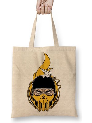 Baskı Dükkanı Mortal Kombat Scorpion Bez Çanta Uzun Saplı