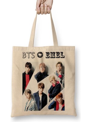 Baskı Dükkanı Kişiye Özel Bangtan Boys Bts Bez Çanta Uzun Saplı