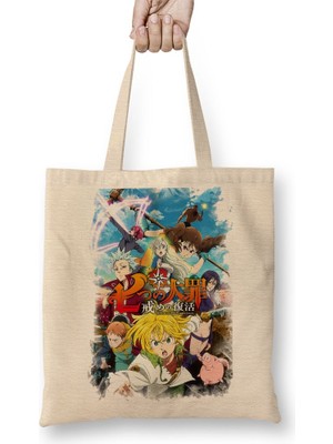 Baskı Dükkanı Nanatsu No Taizai Bez Çanta Uzun Saplı