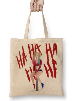 Baskı Dükkanı Suicide Squad Harley Quinn Ha Ha Ha Bez Çanta Uzun Saplı