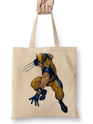 Baskı Dükkanı Wolverine X-Men Bez Çanta Uzun Saplı