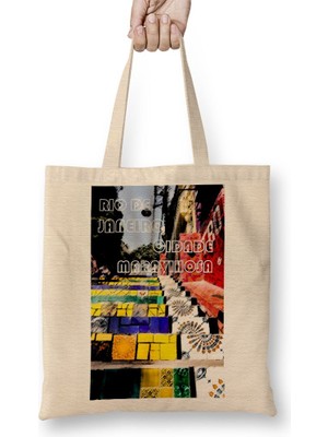 Baskı Dükkanı Rio De Janeiro Verde Bez Çanta Uzun Saplı