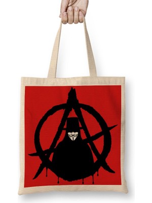 Baskı Dükkanı V For Vendetta Bez Çanta Uzun Saplı