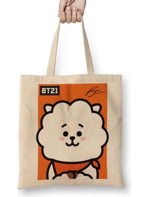Baskı Dükkanı BT21 Rj Bts Bez Çanta Uzun Saplı