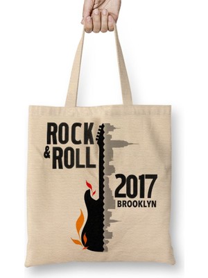Baskı Dükkanı Rock N Roll 2017 Bez Çanta Uzun Saplı