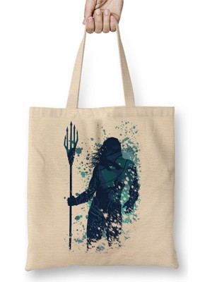 Baskı Dükkanı Arthur Curry Silhouette Bez Çanta Uzun Saplı