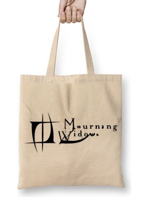 Baskı Dükkanı Mourning Widows Logo Bez Çanta Uzun Saplı