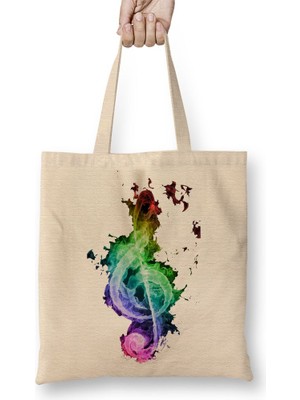 Baskı Dükkanı Clave De Sol Müzik Nota Bez Çanta Uzun Saplı