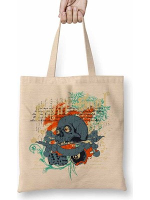 Baskı Dükkanı Skull Bez Çanta Uzun Saplı