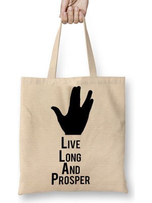 Baskı Dükkanı Spock Live Long And Prosper Bez Çanta Uzun Saplı