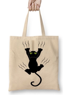 Baskı Dükkanı Gato Preto Cat Kedi Bez Çanta Uzun Saplı