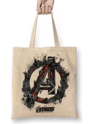 Baskı Dükkanı Avengers Flowers Marvel Bez Çanta Uzun Saplı