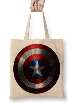 Baskı Dükkanı Captain America Bez Çanta Uzun Saplı