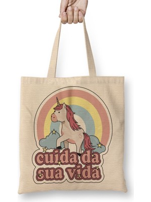 Baskı Dükkanı Lion Cuida Da Sua Vida Bez Çanta Uzun Saplı