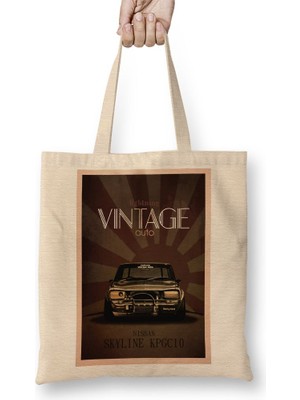 Baskı Dükkanı Skyline Vintage Bez Çanta Uzun Saplı