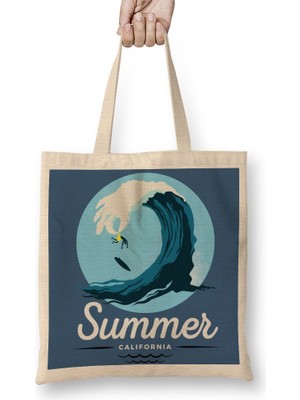 Baskı Dükkanı Summer California Waves Bez Çanta Uzun Saplı