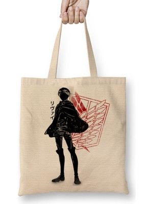 Baskı Dükkanı Attack On Titan Crimson Levi Bez Çanta Uzun Saplı
