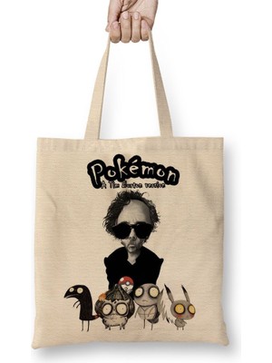 Baskı Dükkanı Pokemon Tim Burton Bez Çanta Uzun Saplı