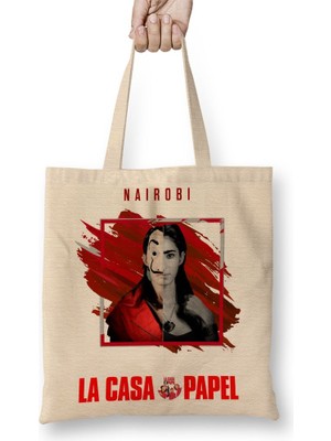 Baskı Dükkanı La Casa De Papel Bez Çanta Uzun Saplı
