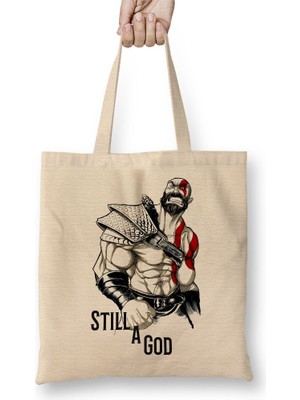 Baskı Dükkanı Kratos Still A God Bez Çanta Uzun Saplı