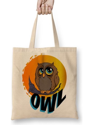 Baskı Dükkanı Owl Baykuş Bez Çanta Uzun Saplı