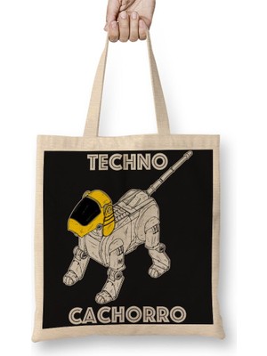 Baskı Dükkanı Techno Cachorro Bez Çanta Uzun Saplı