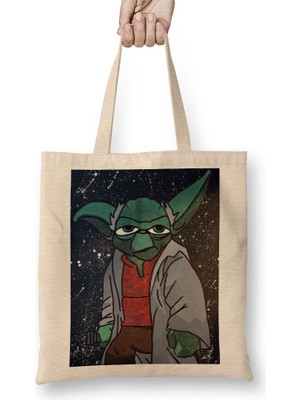 Baskı Dükkanı Star Wars Yoda Bez Çanta Uzun Saplı