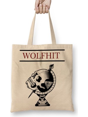 Baskı Dükkanı Wolfhıt Cranio Sabio Bez Çanta Uzun Saplı