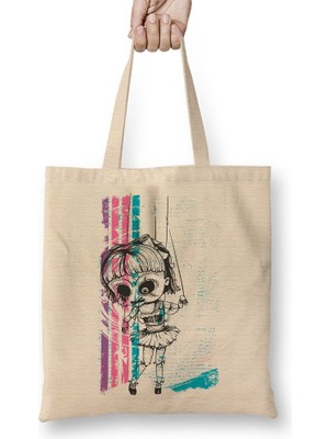 Baskı Dükkanı Menina Monster Bez Çanta Uzun Saplı