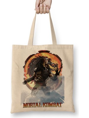 Baskı Dükkanı Mortal Kombat Predator Game Bez Çanta Uzun Saplı