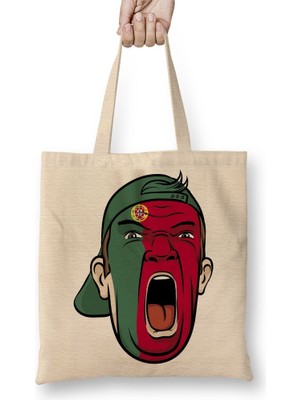 Baskı Dükkanı Portugal Fan Bez Çanta Uzun Saplı