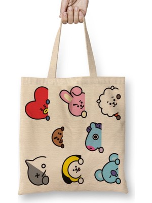Baskı Dükkanı BT21 Bts Bez Çanta Uzun Saplı