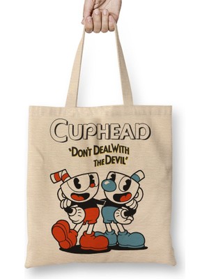 Baskı Dükkanı Cuphead Two Bez Çanta Uzun Saplı